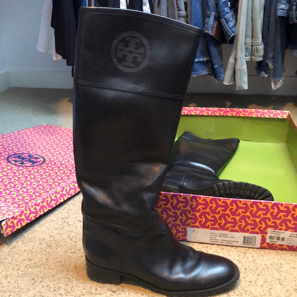 Black leather Tory Burch high boots
